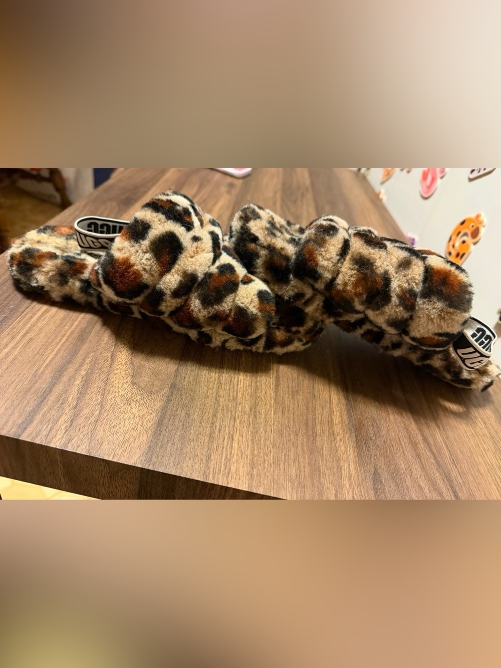 Ugg Leopard Print Womens Furry Slide Sandals
